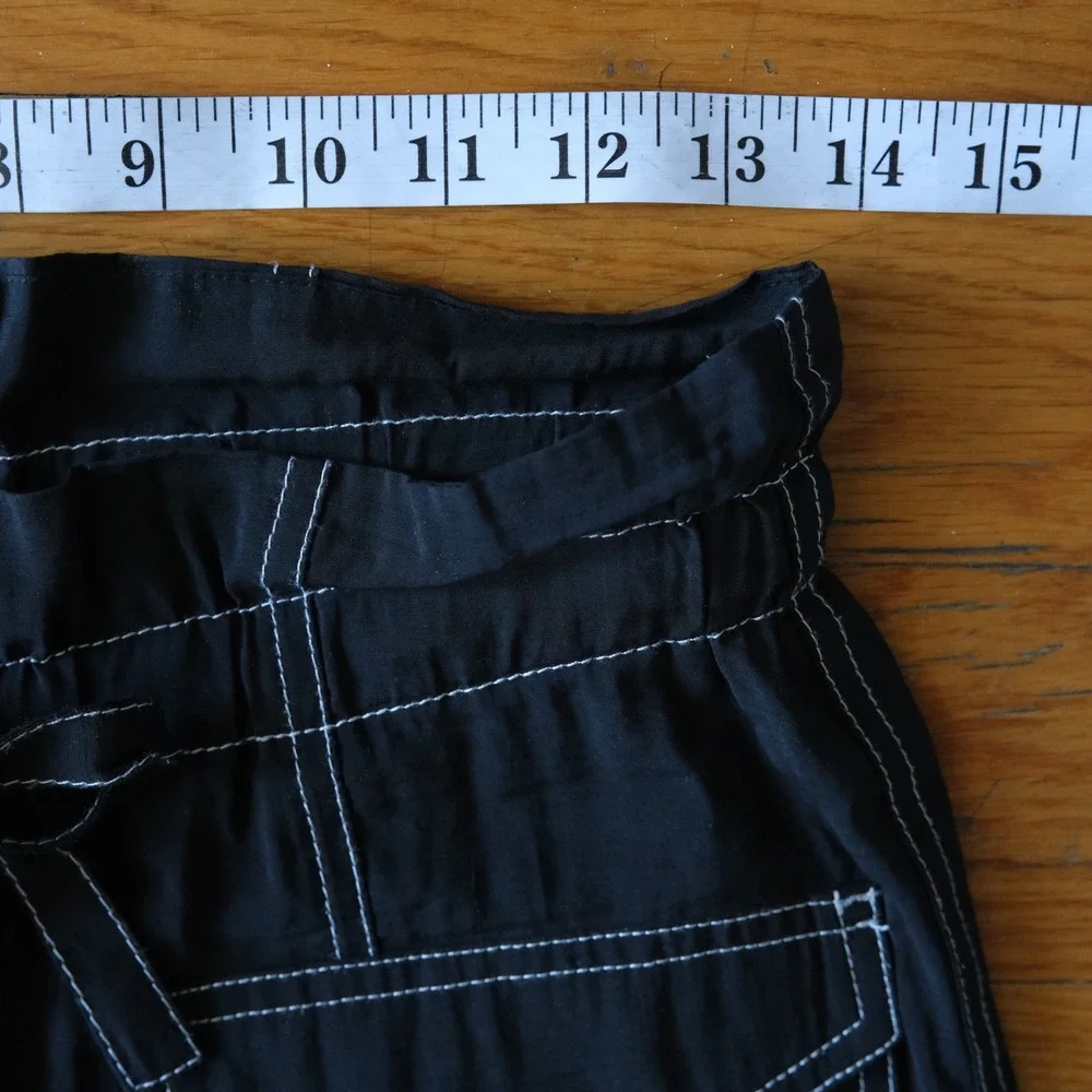 Ganni Wide-Leg Drawstring Cargo Pants Black Contrast Stitch Size 34 Utility